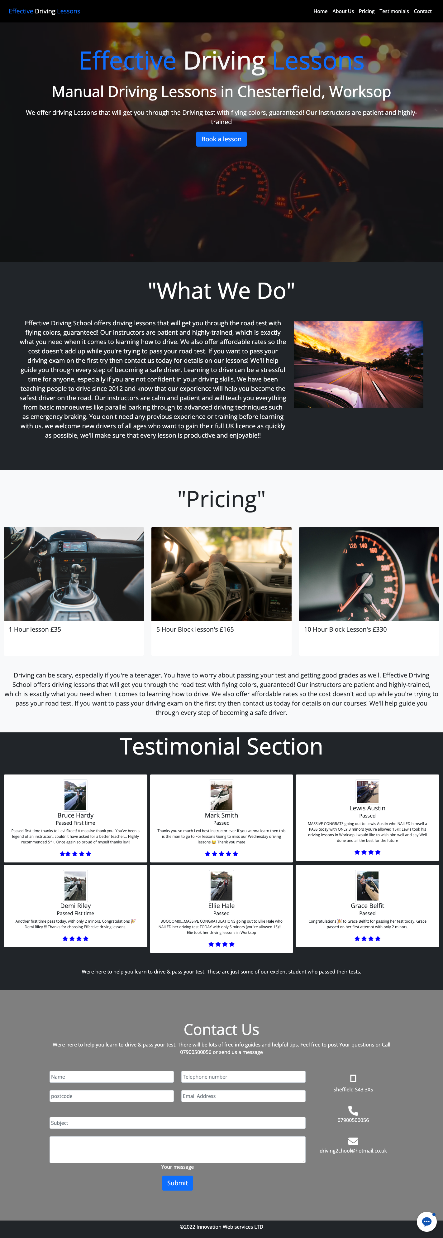 Effective Driving UK website - responsive HTML/CSS site for driving school, built by Front-End Developer Ezekiel Roberts