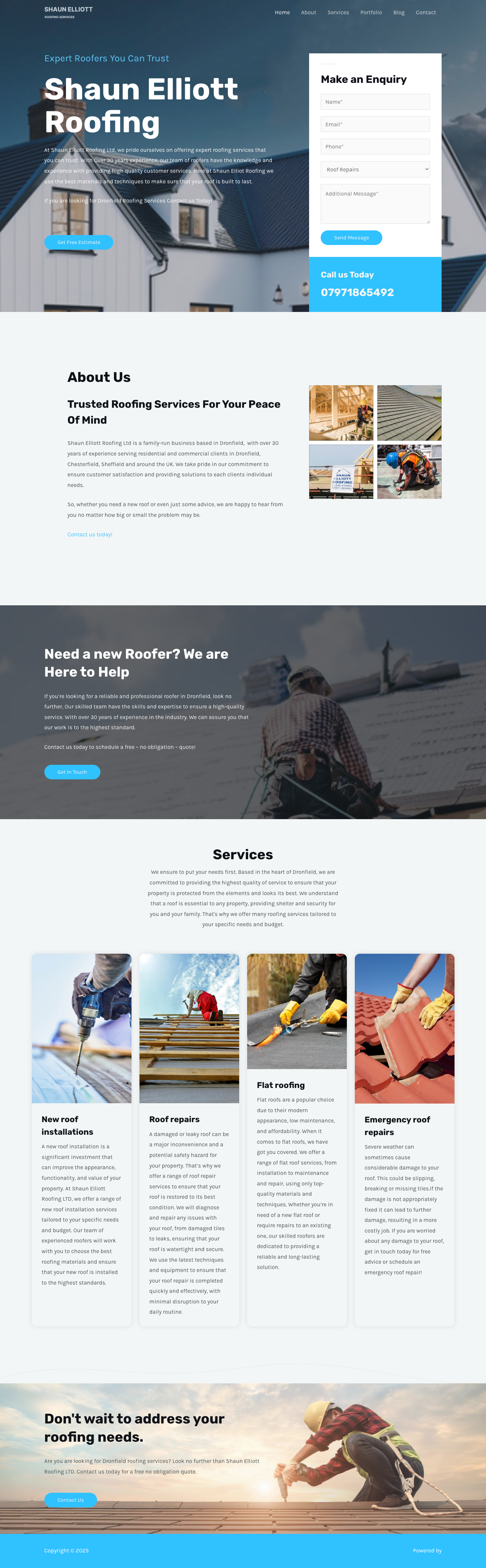 Shaun Elliott Roofing website - professional WordPress site showcasing roofing services, built by Front-End Developer Ezekiel Roberts